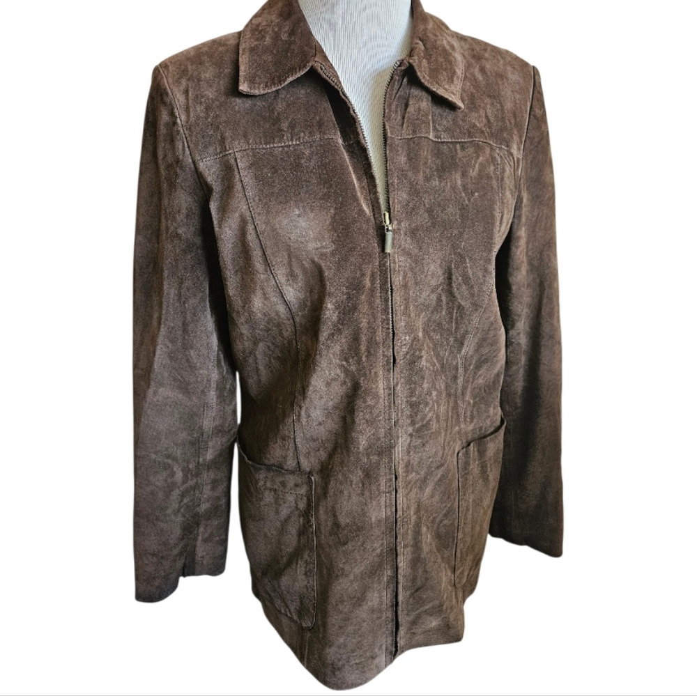 Alfani Brown Suede Leather Zip Up Jacket Size Med.